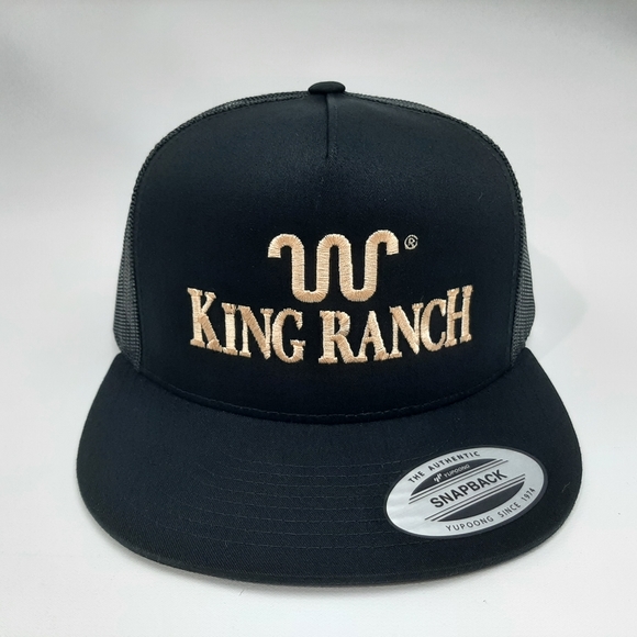 King Ranch Flat Bill Trucker Mesh Snapback Hat Cap Black Embroidered - Picture 2 of 4